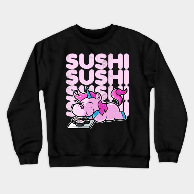 Unicorn Sushi Nigiri Kawaii Neko Anime Japanese print Crewneck Sweatshirt by theodoros20